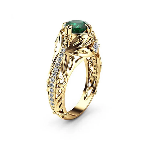 Neu Anillo De Oro 14k Mujer Puro Oro Anillo Brillante Con Esmeraldas Para Mujer - Bild 6 von 6