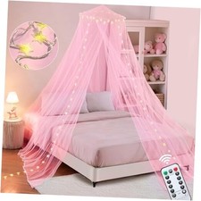 Bed Canopy for Girls, Pink Canopy Bed Curtain Pink Bed Canopy-Warm White Lights