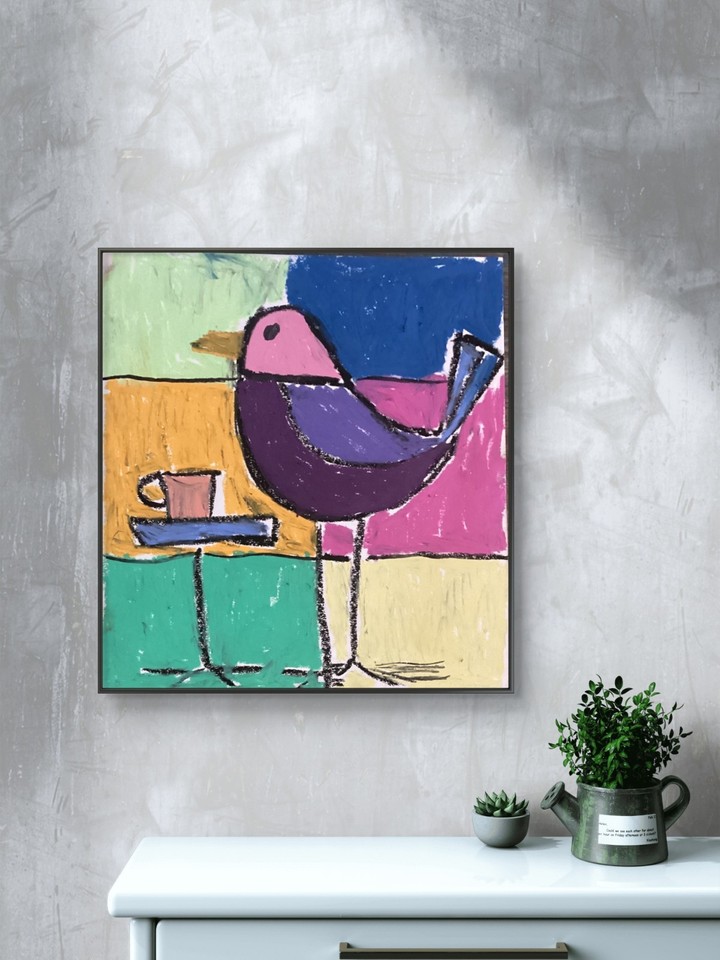 Abstract Colorful Coffee Expressionism Purple Bird Original Art 11x14 ...