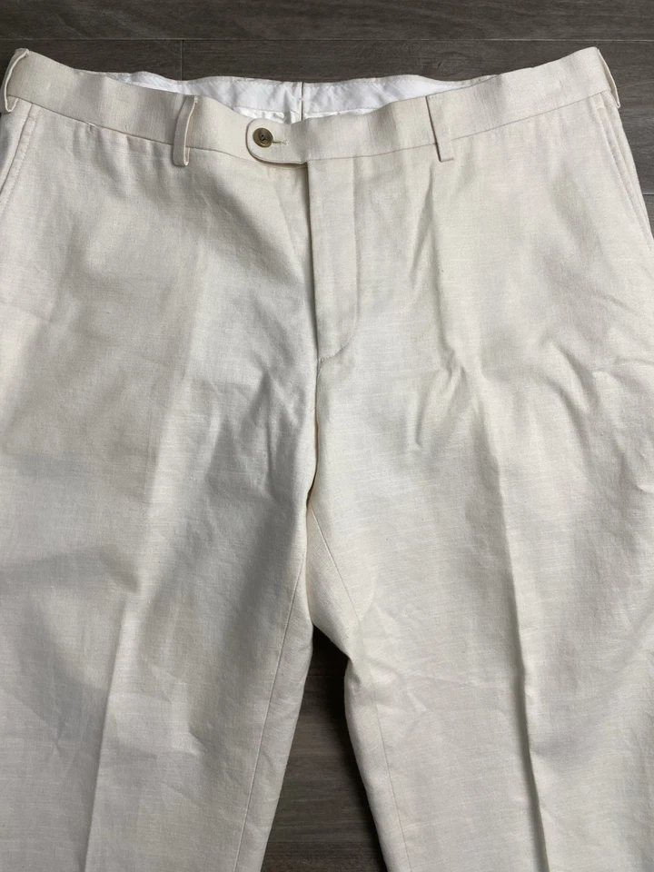 SUITSUPPLY Brescia Traje Pantalones Int Hombre 36x33 Marfil Lino Algodón Tessuti Foto 4 de 4