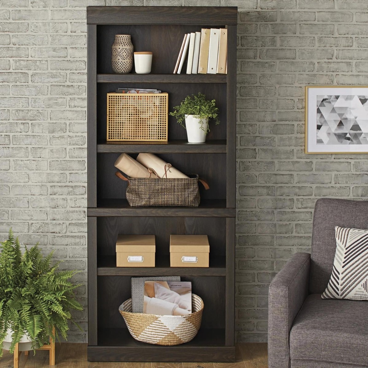 Better Homes & Gardens Elegant 5-Shelf Bookcase Closed Back, Dark