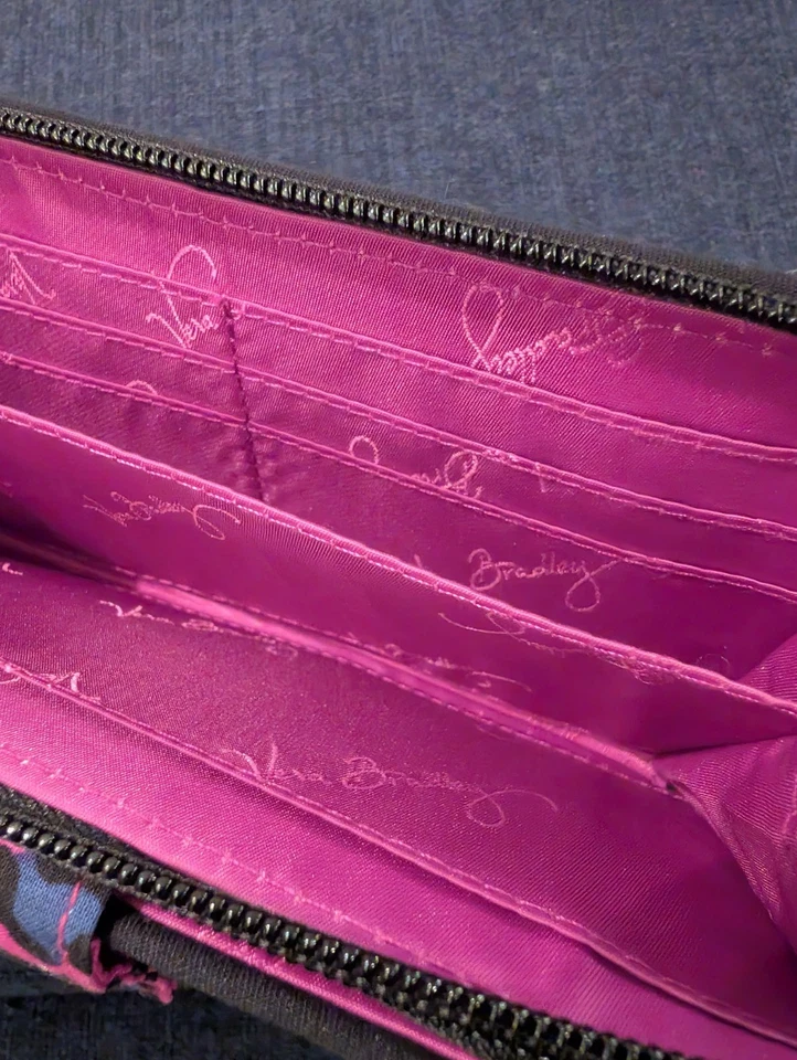 Vera Bradley Turnlock Wallet Pink With Blue & Black Leopard Spots  - Image 4 of 4