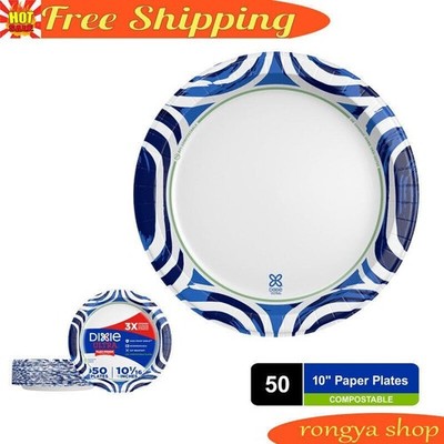 50 Count Disposable Paper Plates 10'' Compostable Steak Pizza Rice Party Camping