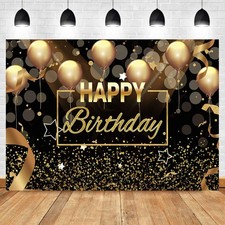 Sensfun Black Gold Happy Birthday Backdrop Sparkle 7x5ft,
