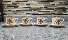 Royal Gallery Queensbury 4 Sets Demitasse Cups Saucers Holly Ribbons Christmas