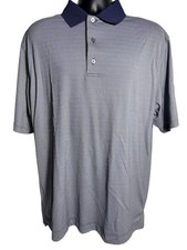 FootJoy Polo Shirt Mens Large Gray Micro Stripe FJ Logo Golf Short Sleeve Knit