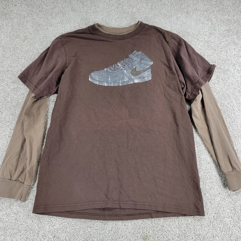 Nike AF1 Shirt Youth L 14-16 Brown Tan Silver Sneaker Front Back Graphic Boys - Image 4 of 4