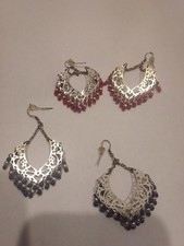 Two Pair of Earrings Delicate 1 Red 1 Violet with Silver