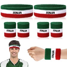 2 Sets Italy Sweatband Set Italy Headband and Wristbands Includes 2 Head Swea...