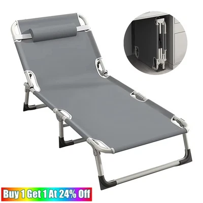 Outdoor Sun Lounger Folding Bed Reclining Deck Camping Beach Chair Adjustable