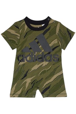 Adidas Baby's Boys All Over Print Cotton Shortie Romper Olive