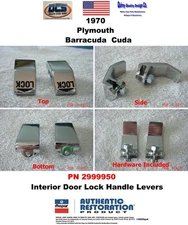 1970 Barracuda Cuda Interior Door Lock Handles 2pcs. 2999950 New MoPar