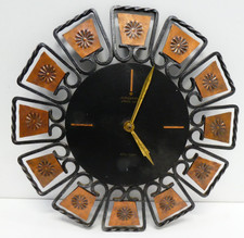 RETRO MID CENTURY JUNGHANS GERMAN QUARTZ WALL CLOCK WROUGHT IRON PRESSED COPPER