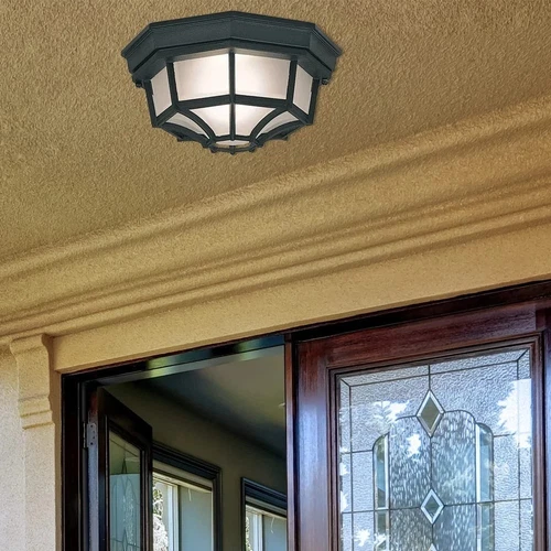 2067-BK Builder Cast Outdoor Flush Mount Ceiling Light, 10.5 in W, Black - Picture 4 of 5