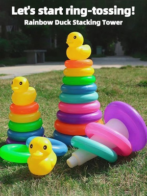 #ad #ad Rainbow Stacked Circle Toy Yellow Duck Kids Stacking Game Educational Fun Gift $11.99