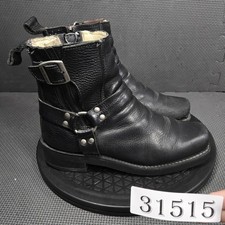 Harley-Davidson Boots Womens Size 6 Black Leather Harness Ankle Zip Square Toe