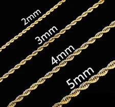 18K Gold Filled Rope Chain Necklace 3/4/5mm  20-30" Mens Women's