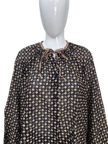Doen Womens Amina Floral & Paisley Printed Black Cotton Blouse Shirt Tunic Top M - Picture 7 of 20