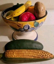 ART GLASS FRUITS VEGETABLES 8 LARGE LIFE LIKE WITH FRUIT BOWL MADE IN PORTUGAL