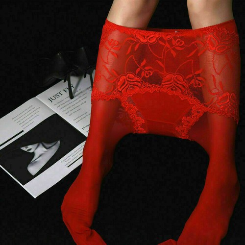 Women Lace Waist Shiny Glossy Pantyhose Tights Stockings Sheer Hosiery Plus Size - Picture 13 of 15