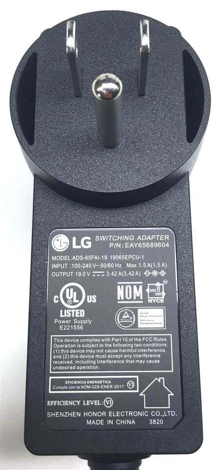 Genuine LG Monitor AC Power Adapter ADS-65FAI-19 19065EPCU-1 EAY65689604 65W BLK - Image 2 of 3