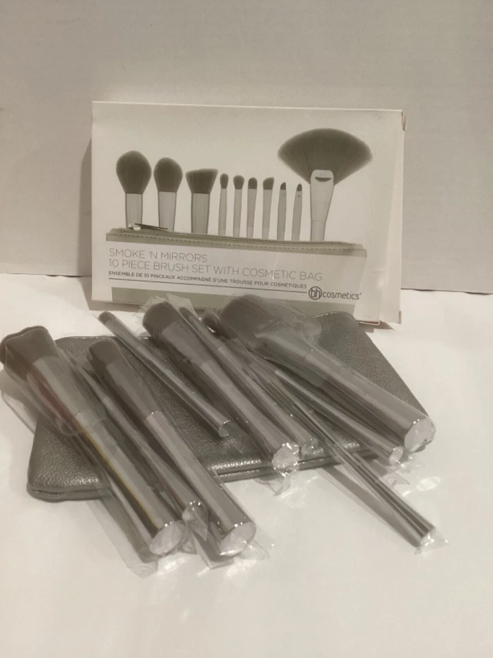 BH COSMETICS Smoke 'n Mirrors Juego de 10 Cepillos Metalizados con Bolsa Nuevo Foto 3 de 4