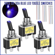 3 Pcs Blue Led 12v 30a Car Boat Onoff Round Waterproof Rocker Toggle Switch Us