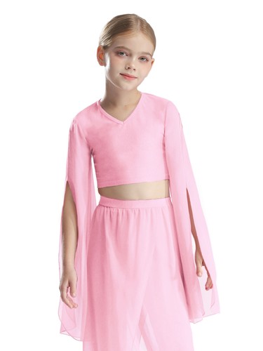 Girls Shirts Dance Crop Tops Arabic Short Blouse Flare Long Sleeve Costume Gym - Picture 23 of 68