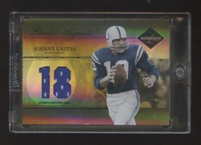 2005 LEAF LIMITED JOHNNY UNITAS GOLD PRIZM REFRACATOR #ED 07/18 DUAL GAME JERSEY