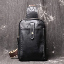Men's Leather Sling Backpack Crossbody Chest Bag with Adjustable Strap