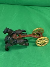 ANTIQUE CAST IRON CARRIAGE HORSE WAGON TOY Yellow Wheels And Brown Horses
