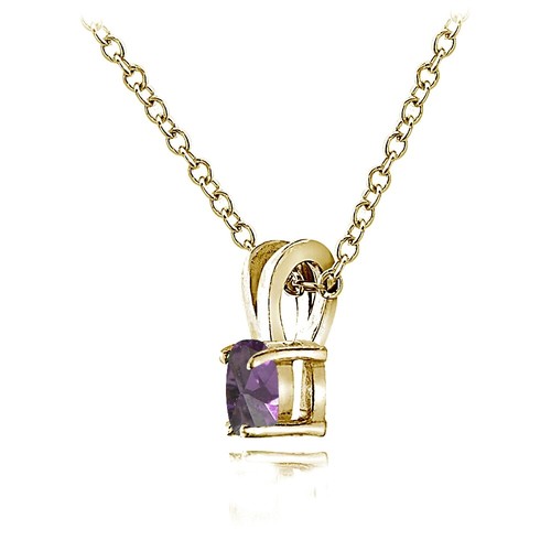 Yellow Gold Flash 925 Silver Simulated Alexandrite 5mm Round Solitaire Necklace - Picture 3 of 4