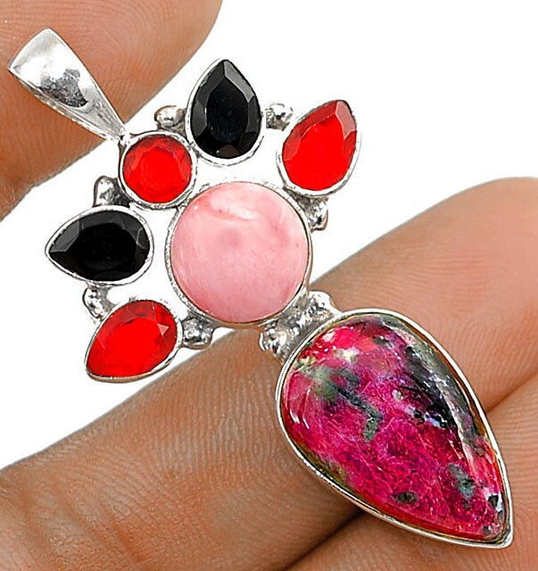 Natural Zoisite MultiGemstone 925 Sterling Silver Pendant B6-6