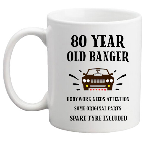 80th birthday mug, funny gift, car mug, old banger gift for him/men/gift/car - Foto 1 di 1