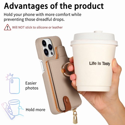 For iPhone 16 15 14 13 12 11 Plus Pro Max Flip Zipper Card Wallet Case With Ring - Picture 24 of 91