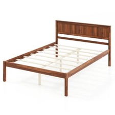 Full Size Platform Wooden Bed Frame Bedroom w/ Wooden Headboard and Slat Support