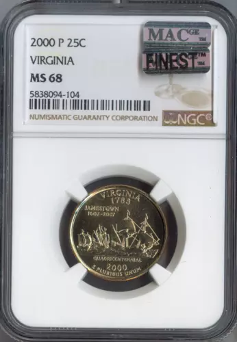 2000-P Virginia State Quarter NGC MS68 Business MAC Quality
