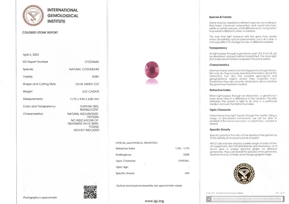 IGI Certified Natural Purplish Red Ruby Loose Oval Cut 6.52 Ct No Heat Gemstone - Image 4 of 4