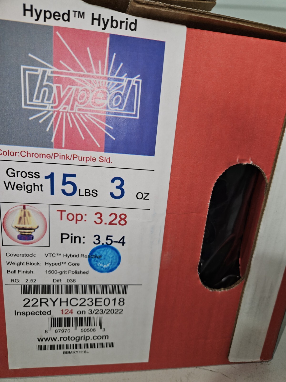 New NIB Roto Grip Hyped Hybrid Bowling Ball 1st 15lb [15.3oz/3.28oz/3