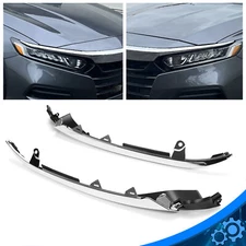 2pc For Honda Accord 2018-2020 Front Bumper Grille Chrome Molding Headlight Trim