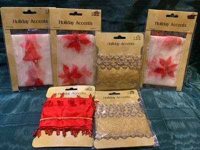 Lot of 6 Yards Nylon Trim Ribbon For Christmas Holiday Accents Beaded Gold Red