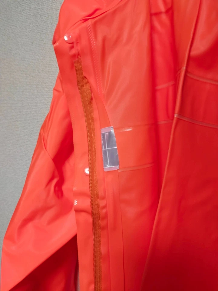 Dull shiny orange rainsuits set hooded jacket and pants PVC vinyl suits - Image 4 of 4