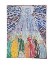 Vintage Original Family Baby Child Heaven Oil Painting Signed About 30”x20”