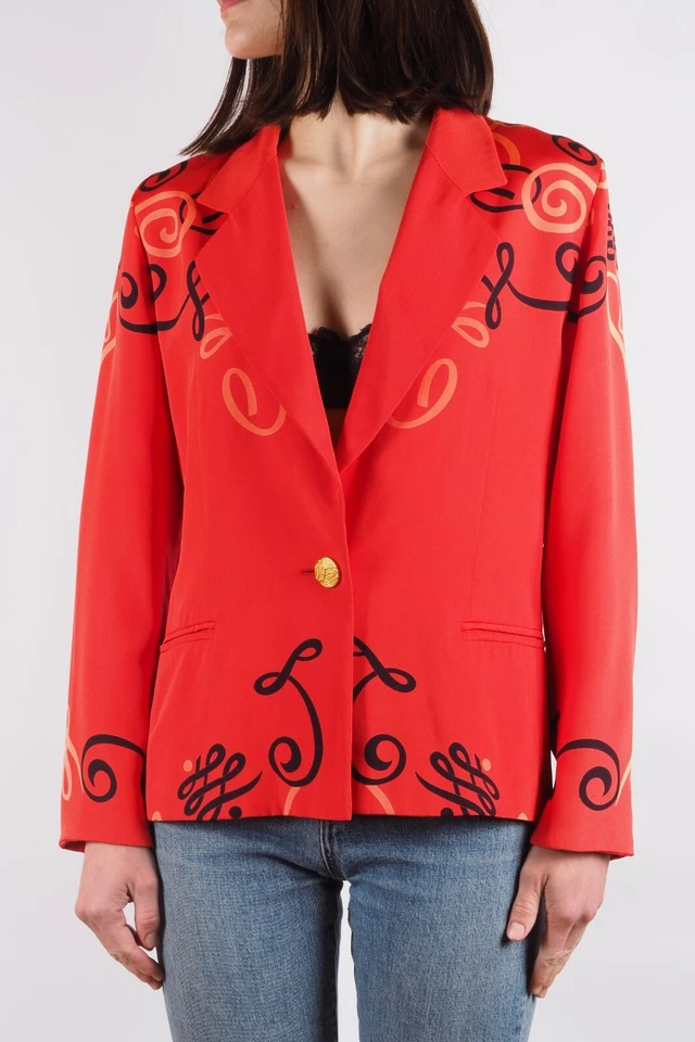 Chaqueta Blazer Escada Vintage Años 90 Para Mujer Roja Seda Barroco Estampado Desplazamiento 38 / EE. UU. 8 Foto 2 de 4