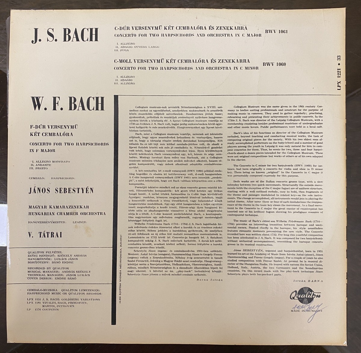 Vinil -J.S. Bach – Concerti For Two Harpsichords In C-Major And C