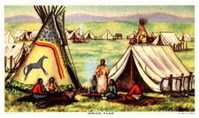 NE Nebraska Indian Camp Andrew Standing Solider Painting Chrome Postcard