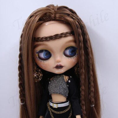 12''Blythe doll Nude frosted Face hand-painted special makeup tan skin brown hair