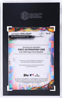 2024 Topps Finest Jackson Holliday Auto Sky Blue Refractor 2024 Topps Finest Jackson Holliday Auto Sky Blue Refractor
