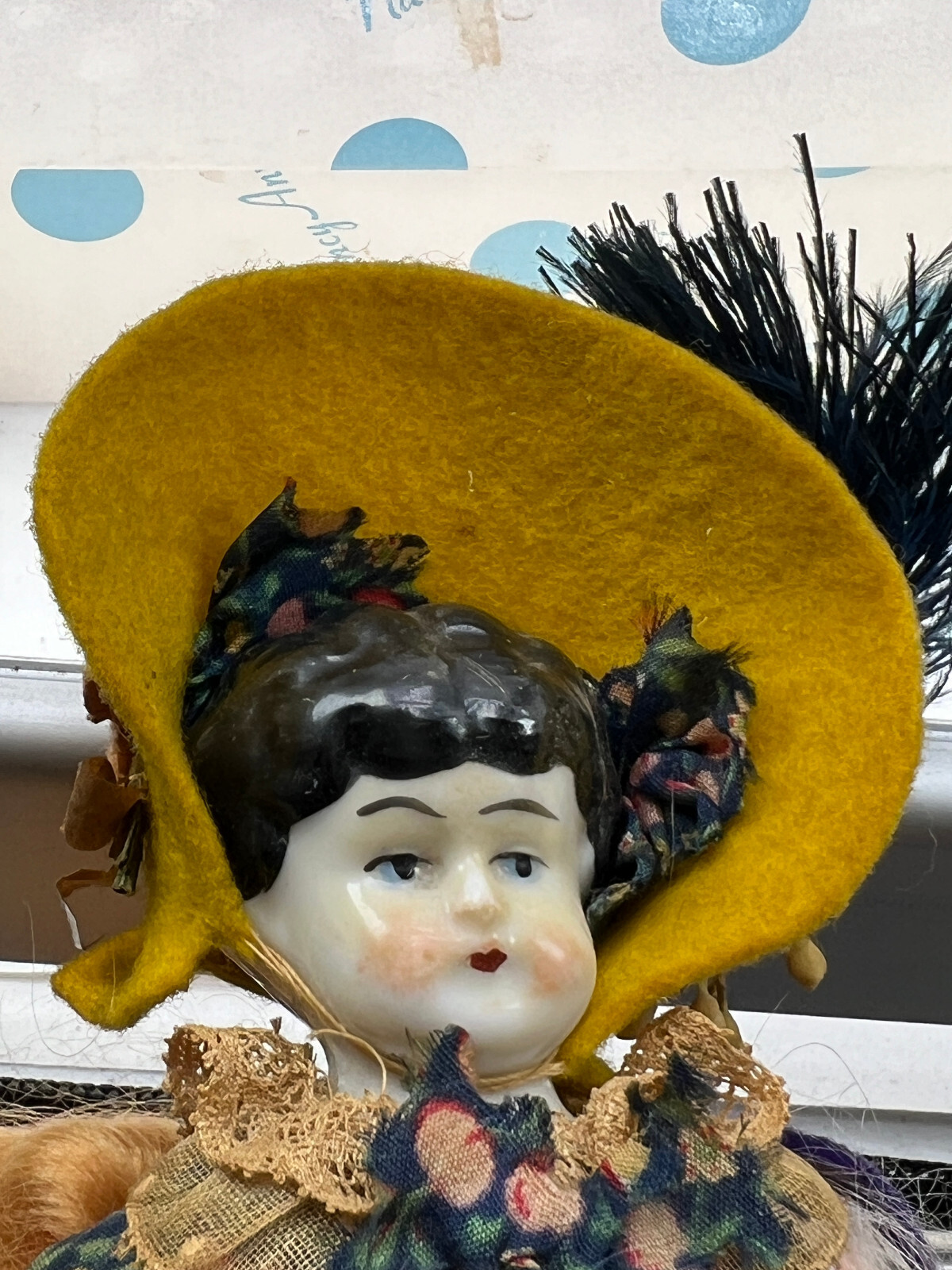 9 Vintage plastic Dolls Victorian porcelain small jointed poka dot