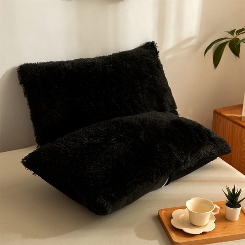 Shaggy Duvet Cover 5 Set, Fluffy Faux Fur Black Comforter Set Queen - Plush U... - Picture 5 of 9
